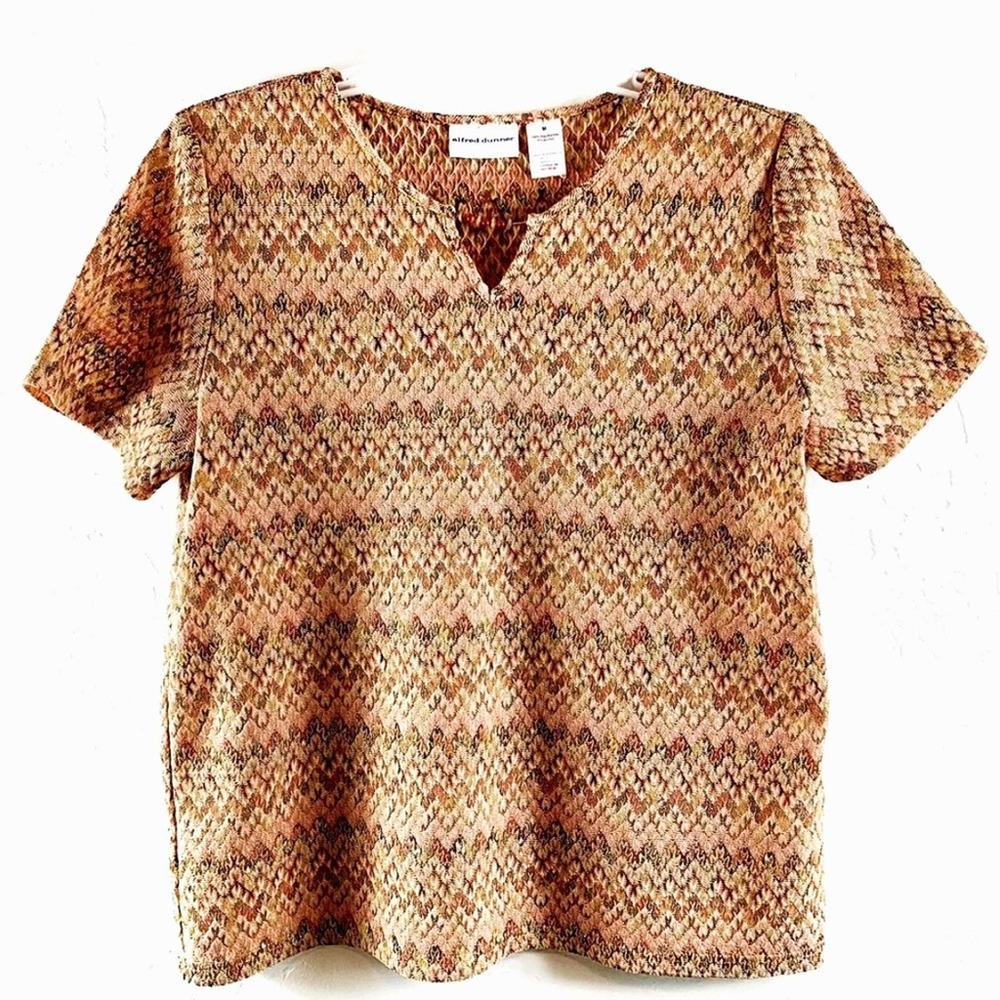 Women's Alfred Dunner Short Sleeve Sweater Knit Top, Size Medium, Brown, Orange